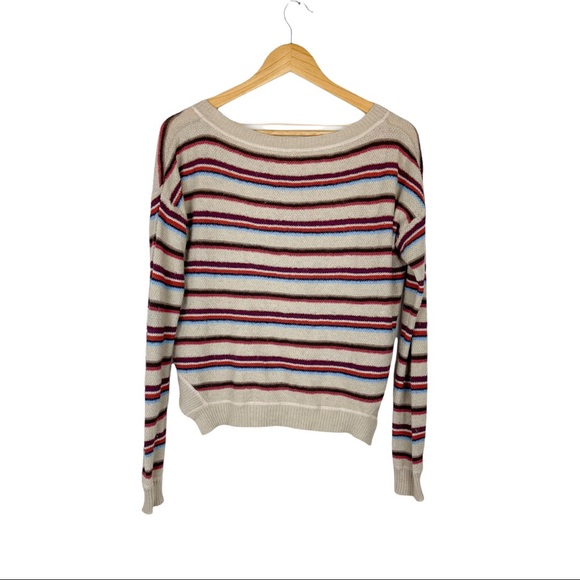 Free People Beach Roadtrip Striped Hi-Low Sweater Tan Size Small - Picture 4 of 8